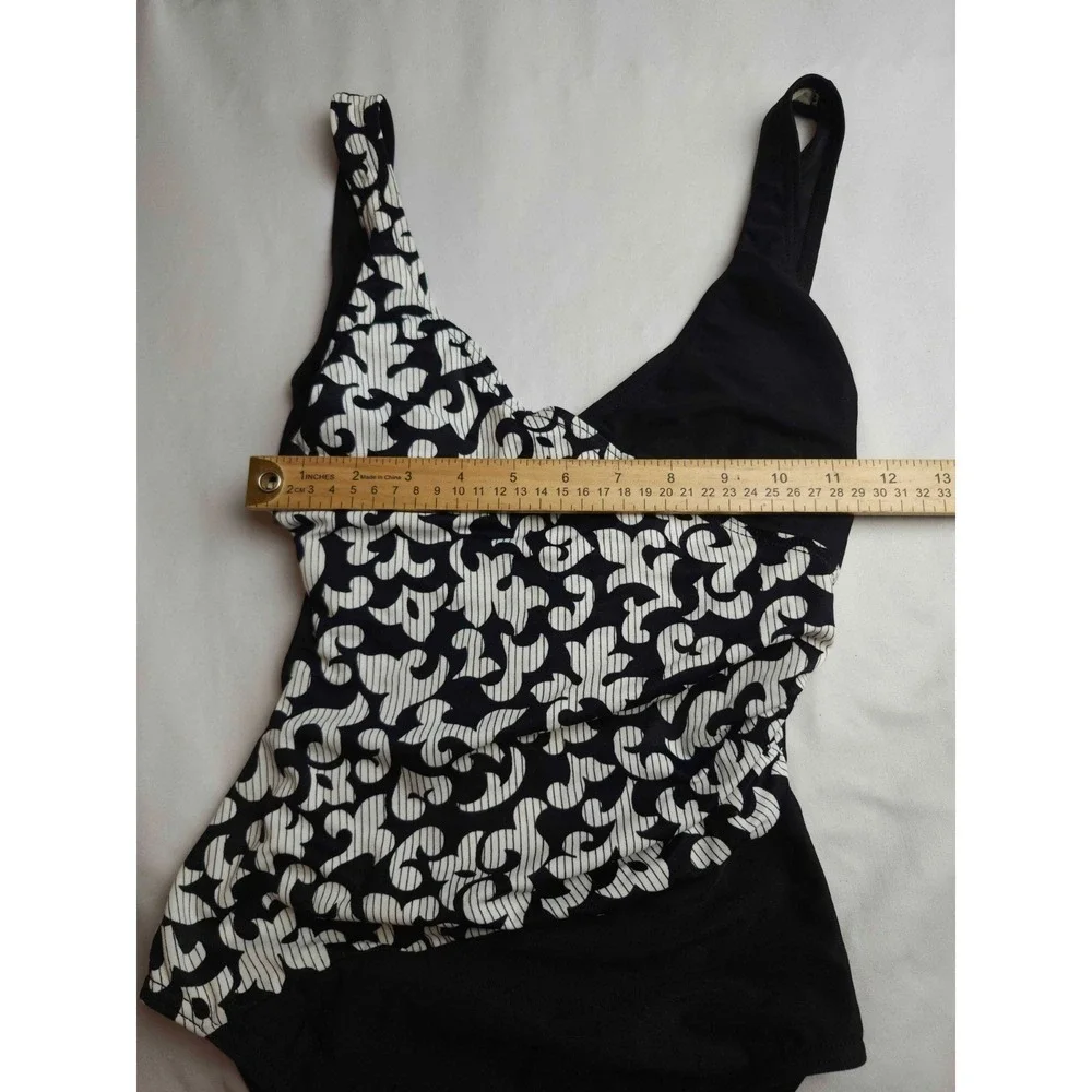 Vintage Pacific Connections One Piece Swimsuit Womens 8 Black White Mod Print